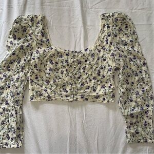 ZARA Floral Cream Puff Sleeve Crop Top